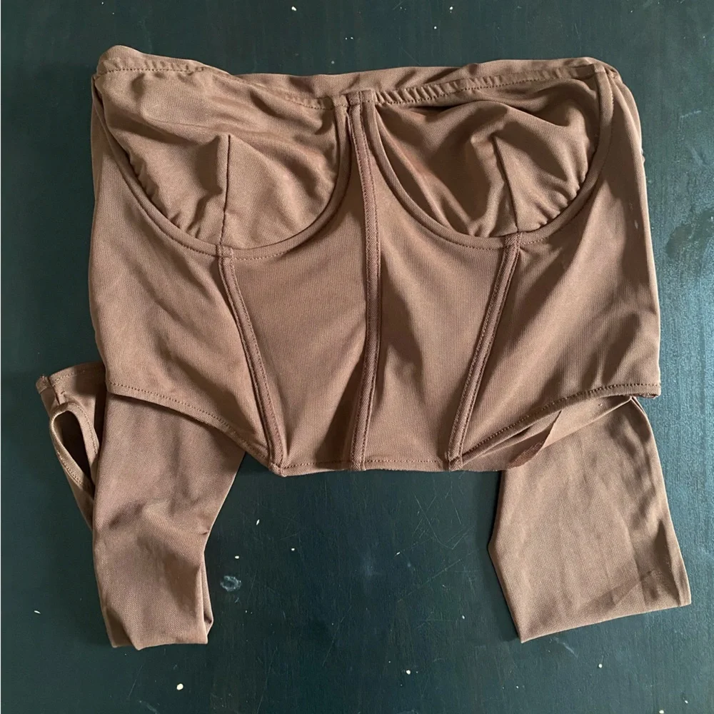 Brown Corset Off The Shoulder Top - Picture 6 of 10